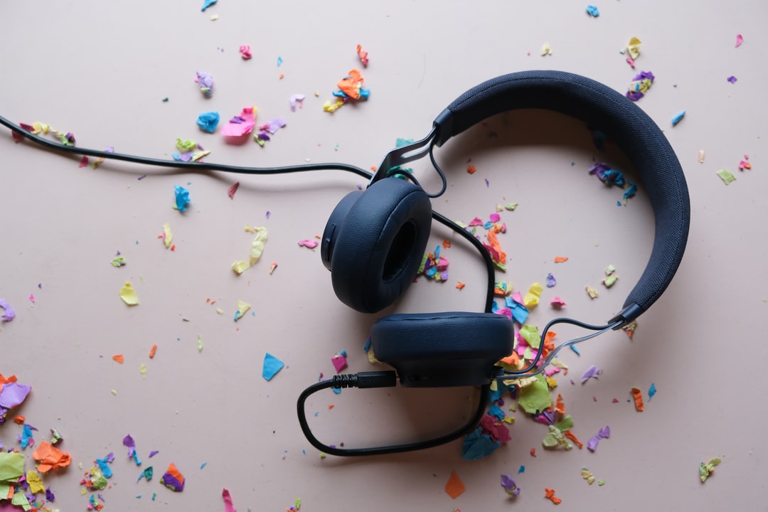 Party Headphones with birthday colored rainbow confetti